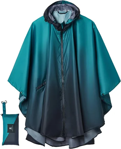 Vista 7 de SaphiRose Rain Poncho Jacket Coat Hooded for Adults with Pockets Gradiente Borgoña