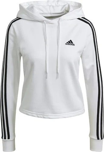 Vista 3 de adidas Essentials - Sudadera corta con capucha de 3 rayas para mujer, Blanconegro