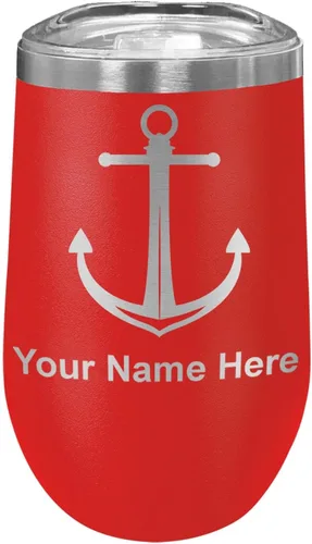 Vista 37 de LaserGram Vaso de vino de acero inoxidable de doble pared, ancla de barco, grabado personalizado incluido (negro)