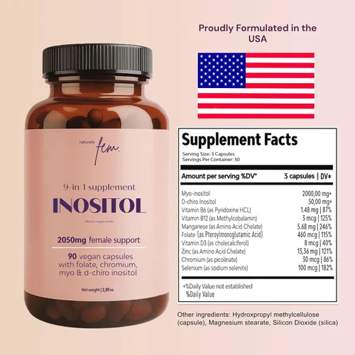 Vista 8 de QSTA Suplemento de mio-inositol y D-Chiro inositol para mujeres 2050 mg (proporción 40:1) - Balance hormonal 9 en 1 y apoyo metabólico con folato