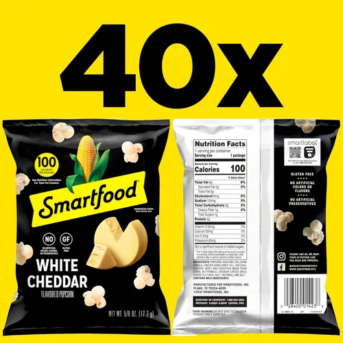 Vista 2 de Smartfood White Cheddar - Palomitas de maíz, sabor queso cheddar blanco, 0.625 onzas (paquete de 40)