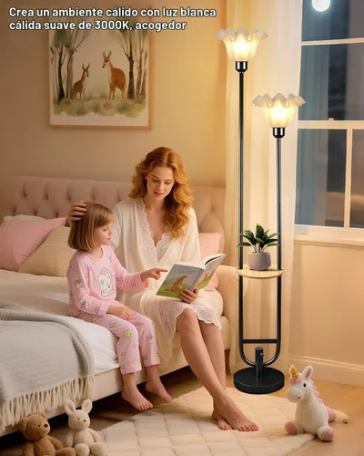 Vista 4 de Lámparas de Pie Regulables de Flores con Mesa, Lámpara de Pie Floral de 2 Luces, 3000K Blanco Cálido Estilo Candelabro Lámpara de Pie Moderna