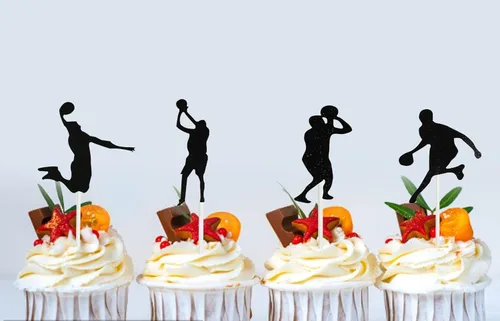 Vista 6 de Juego de 7 letras de baloncesto DIY feliz cumpleaños para niño pastel decoración de fiesta de pasteles deportes suministros de fiesta