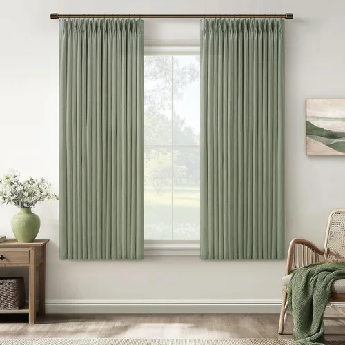 Vista 103 de TWODRAPES Cortinas de Lino Plisadas con Pinza Beige Blancas de 54 Pulgadas de Largo 2 Paneles para Comedor Cocina Dormitorio Plisadas Semi