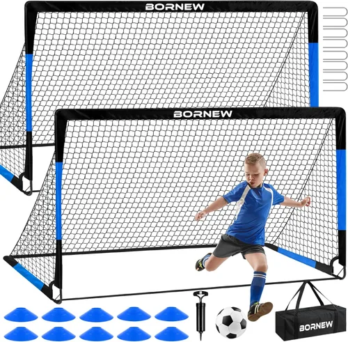 Vista 10 de Portería de Fútbol para Niños para Patio Trasero - Juego de 2 Porterías de 7X5 / 6X4 pies, Redes de Fútbol para Niños Pequeños, Equipo