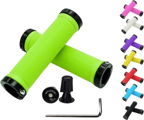 Vista 8 de PLATT - Puños de manillar de bicicleta con gomas de goma coloridas Puños de bicicleta cómodos para bicicletas BMX/MTB amarillo (Yellow+End Caps)