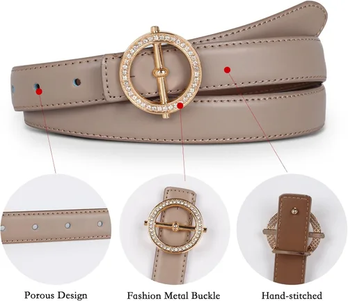 Vista 18 de Cinturón de cuero clásico con hebilla de metal para mujer con vestido de jeans