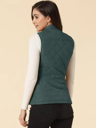 Vista 4 de Allegra K - Chaleco acolchado y ligero, de cuello alto, con cremallera, para mujer