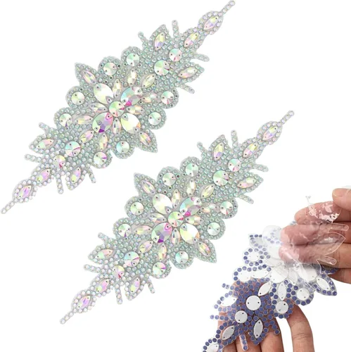 Vista 16 de PEARLY JUN 1 pieza de apliques de diamantes de imitación negros autoadhesivos, parches de cristal con adhesión térmica para ropa, adornos