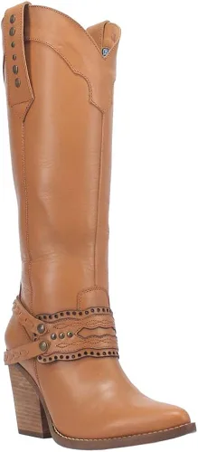 Vista 2 de Dingo Botas de baile de máscaras para mujer, tacón alto hasta la rodilla, 3 pulgadas y más, color marrón