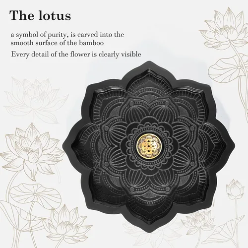 Vista 5 de Mooncraftlogy Bandeja de cristal Lotus, quemador de incienso de madera para palo/cono, soporte para exhibición de piedras preciosas, organizador