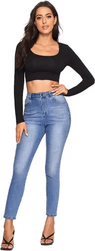 Vista 6 de Verdusa Camiseta corta de manga larga con cuello redondo para mujer