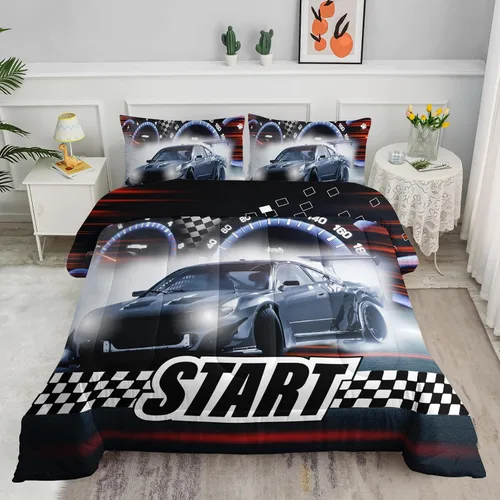 Vista 17 de Juego de edredón para niños Axolotl, tamaño individual, juego de ropa de cama con diseño de autos de carreras para niños, niñas, adolescentes