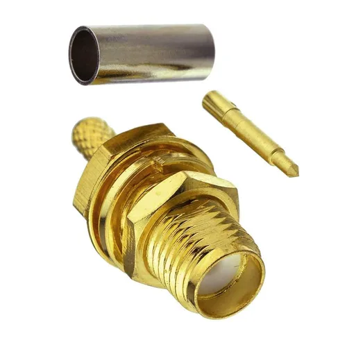 Vista 3 de Eightwood Conector RF de crimpado hembra de mamparo RP-SMA para cable RG316 RG174 Paquete de 10 RP-SMA hembra con conector pin macho, 50 ohmios