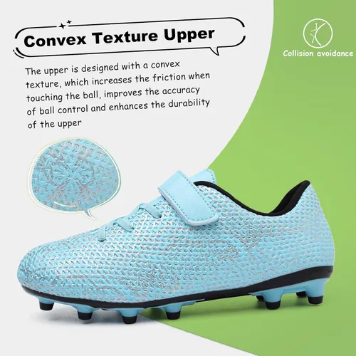 Vista 3 de GRESKY Tacos de fútbol para niños y niñas, zapatos de fútbol de césped para jóvenes, zapatos de fútbol AG