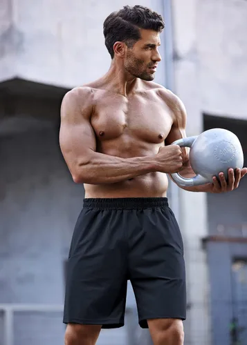 Vista 3 de COOFANDY Pantalones cortos de entrenamiento de gimnasio para hombre de 7 pulgadas, paquete de 2 pantalones cortos deportivos de secado rápido