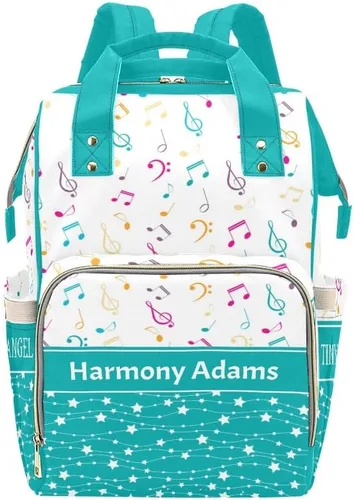 Vista 24 de Mochila para pañales personalizada, regalo con nombre, notas musicales, estrellas, azul oscuro, bolsa de viaje versátil: gran capacidad y múltiples