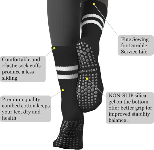 Vista 2 de FLYDO Calcetines de Pilates Grippy con empuñaduras para mujer, calcetines largos antideslizantes para yoga Pure Barre, ballet, entrenamiento