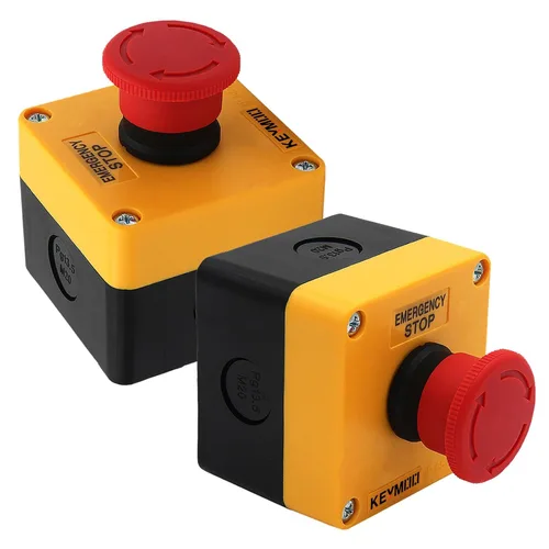 Vista 7 de Interruptor de botón de parada de emergencia, 1NC 10A 660V con caja impermeable IP65, 2 conectores negros PG13.5 (1)