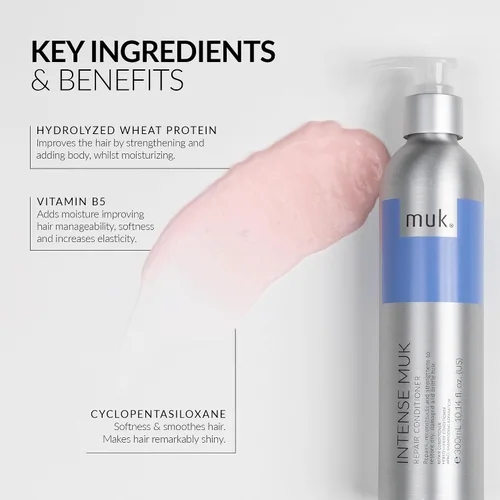 Vista 4 de MUK. Cuidado del cabello Acondicionador Reparador Intenso - 10.1 fl oz Protein-enriched conditioner that hydrates dry, damaged, and brittle hair