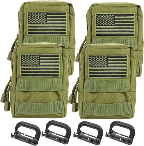 Vista 8 de Paquete de 4 bolsas Molle Tactical Utility EDC Bolsas pequeñas con 4 parches desmontables y 4 clips de anillo en D