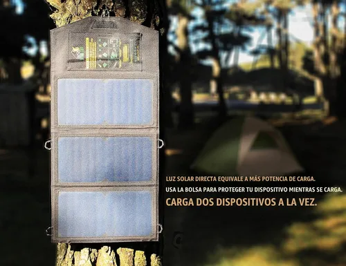 Vista 5 de Ryno Tuff Cargador solar portátil para campamento, cargador plegable de panel solar de 21 W, 2 puertos USB, impermeable y duradero, compatible