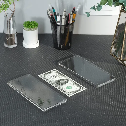 Vista 6 de Estuche de visualización con forma de billete de dólar de 7.8" x 3.9" – Estuche acrílico con marco para billetes de dólar, soporte magnético