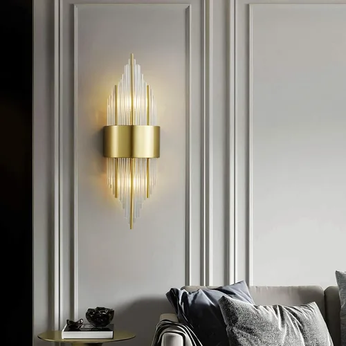 Vista 2 de Lámparas doradas para tocador de baño, aplique de pasillo con pantalla de cristal, lámparas de baño sobre espejo, luces de pared interiores