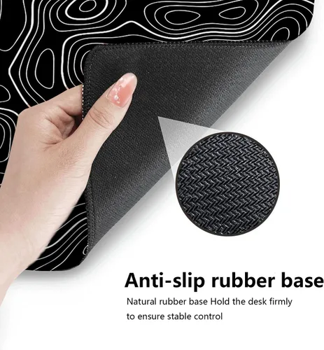 Vista 5 de Alfombrilla de mouse para juegos XXL de alta calidad, rendimiento inigualable, 35.4 x 15.8 pulgadas, diseño de contorno topográfico negro
