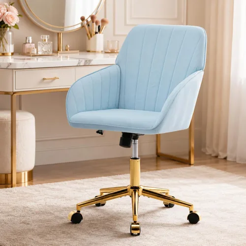 Vista 21 de Silla de tocador de maquillaje de terciopelo beige con ruedas