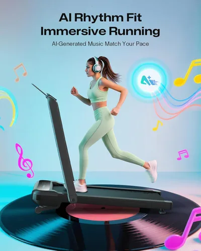 Vista 3 de UREVO Smart Treadmill with 9% Incline, 3-in-1 Foldable Treadmill with Handle for Home/Office Fitness, Runner-Focused Design, 6 HIIT Programs & Auto