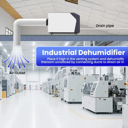Vista 2 de Deshumidificador industrial comercial con bomba, deshumidificador de espacio de arrastre con 180 pintas, manguera de drenaje, pantalla LED