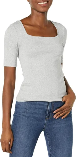 Vista 110 de Amazon Essentials - Camiseta de manga corta y cuello cuadrado para mujer