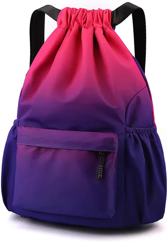 Vista 12 de Mochila con cordón para mujer, bolsa de gimnasio con cordón, resistente al agua, pequeña bolsa de cincha