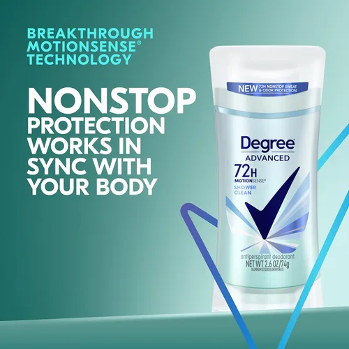 Vista 5 de Degree Desodorante Antitranspirante Avanzado, paquete de 4, Protección contra Sudor y Olor por 72 Horas, Shower Clean, Antitranspirante para Mujeres