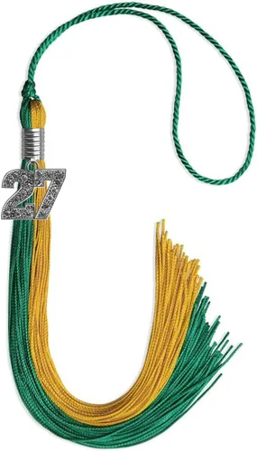 Vista 164 de Endea Graduation Borla de doble color con dije de plata brillante (negro/oro antiguo, 2025)