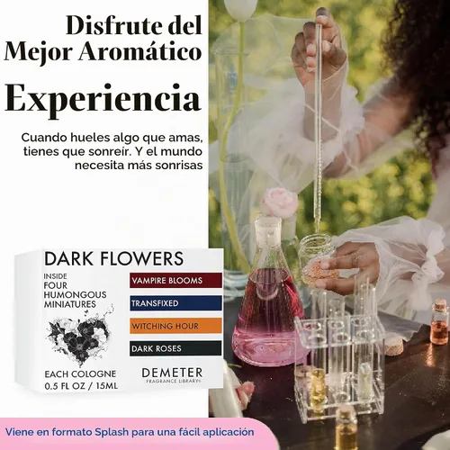 Vista 5 de DEMETER Fragancias Juego de Miniaturas de Flores Oscuras de 4 - Hora de las Brujas - Rosas Oscuras - Flores de Vampiro - Transfixed - Juego