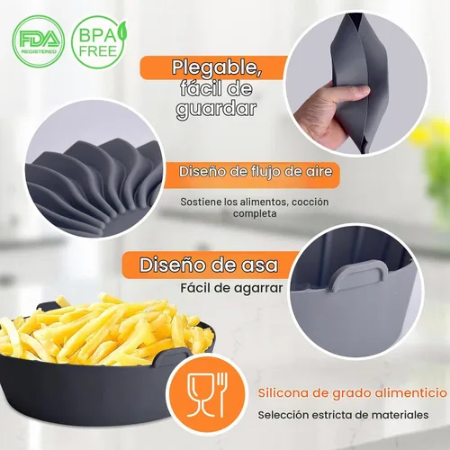 Vista 4 de 3 forros redondos de silicona para freidora de aire reutilizables para freidoras de aire de 1 a 2 cuartos