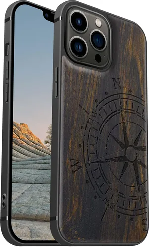 Vista 22 de Carveit Funda magnética de madera para iPhone 13 [madera real dura y TPU suave] Funda protectora híbrida de madera única y elegante a prueba