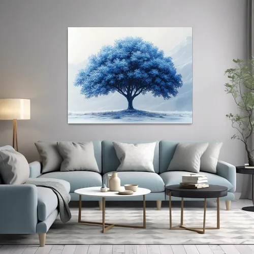 Vista 3 de VOCBAN Tree of Life Wall Art The Picture Artwork Canvas Prints Tree Pictures Poster Retro Artwork for Bedroom Living Room Home Decoration(blue