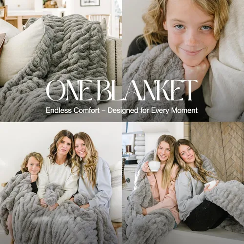 Vista 4 de Minky Designs Manta Minky Gris Ceniza – Manta de Tiro de Piel Sintética Ultra Suave para Sofá, Cama y Hogar – Esponjosa, Cálida y Lujosa – Colección
