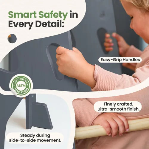 Vista 7 de Toddler Standing Tower with 3 Safety Bars - Kitchen Stool Helper - Gray 1 - Gris