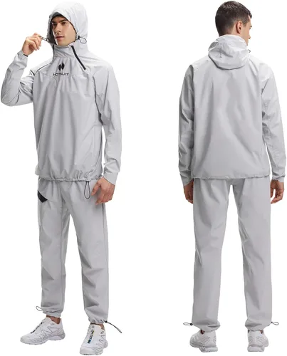 Vista 5 de HOTSUIT Chaqueta de sudor de traje de sauna para hombre de alta tecnología para fitness, logotipo sensible a la temperatura, lavable a máquina
