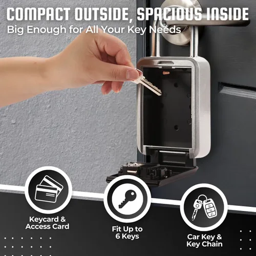 Vista 5 de Flexzion Caja de bloqueo de llaves – Caja de seguridad portátil para llaves al aire libre – Caja de bloqueo de combinación de código de 4 dígitos