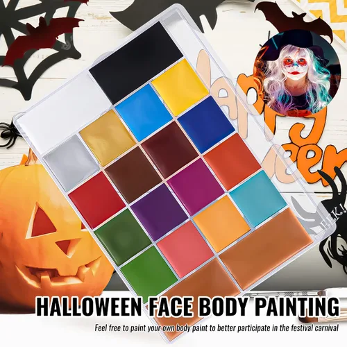 Vista 8 de SOVONCARE Kit profesional de pintura facial a base de aceite, juego de maquillaje de Halloween de 20 colores, kit de pintura facial profesional