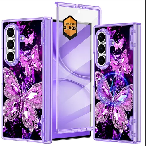 Vista 26 de Hekodonk Funda para Galaxy Z Fold 6, compatible con MagSafe, brilla en la oscuridad, protector de pantalla frontal, soporte, protección de bisagra
