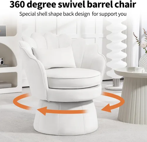 Vista 4 de ZJhome Silla Accent Giratoria de 360°, Silla de Barril de Terciopelo Moderna de Mediados de Siglo, Cómoda Silla de Brazo en Forma de Concha