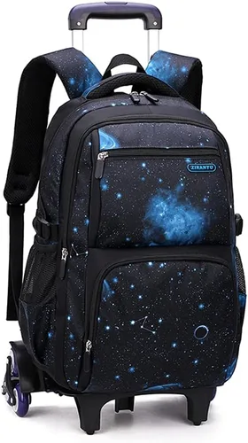 Vista 8 de VIDOSCLA Elementary Galaxy - Mochila con ruedas para adolescentes, mochila con ruedas para la escuela, Negro Azul-3pcs 6 Ruedas, 6 ruedas 3 piezas