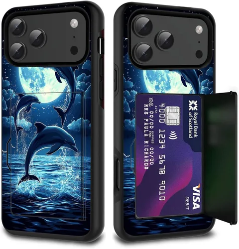 Vista 45 de Funda para tarjetas de crédito, doble capa híbrida a prueba de golpes, protección contra caídas con función atril para iPhone 17 de 6.3 pulgadas