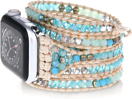 Vista 8 de Pulsera bohemia compatible con Apple Watch Band de 1.614 in/1.496 in/1.575 in 1.929 in/1.772 in/1.811 in/1.732 in/1.654 in, correa multicapa hecha a